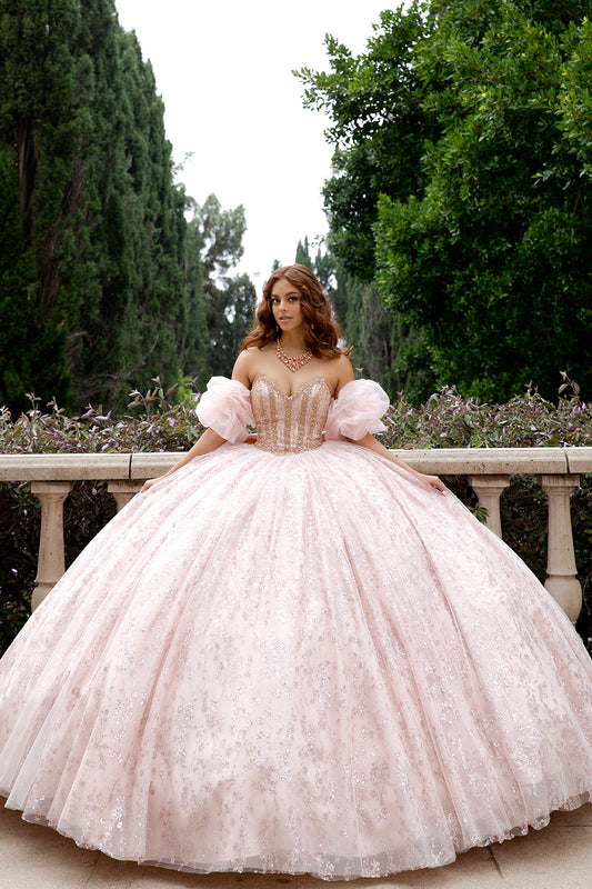 Vestido de XV con pedrería de cristal en talla plus PQ1080
