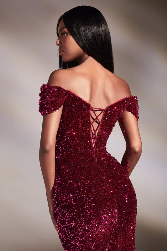 Vestido de fiesta largo de terciopelo con corset y abertura CA109