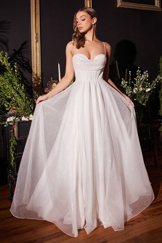 Vestido de novia plisado con abertura, corset y brillos CD253W