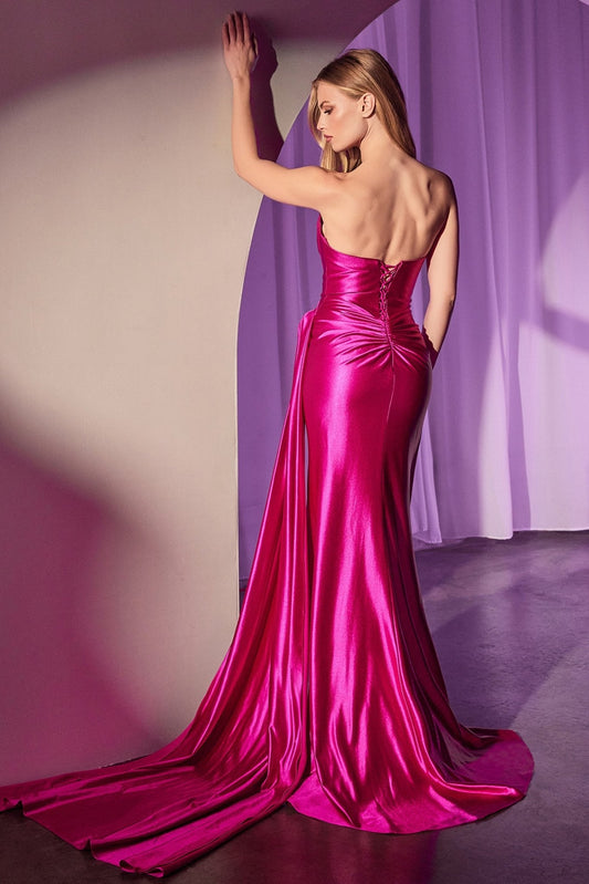 Vestido de fiesta largo negro satinado ajustado con corset CD379