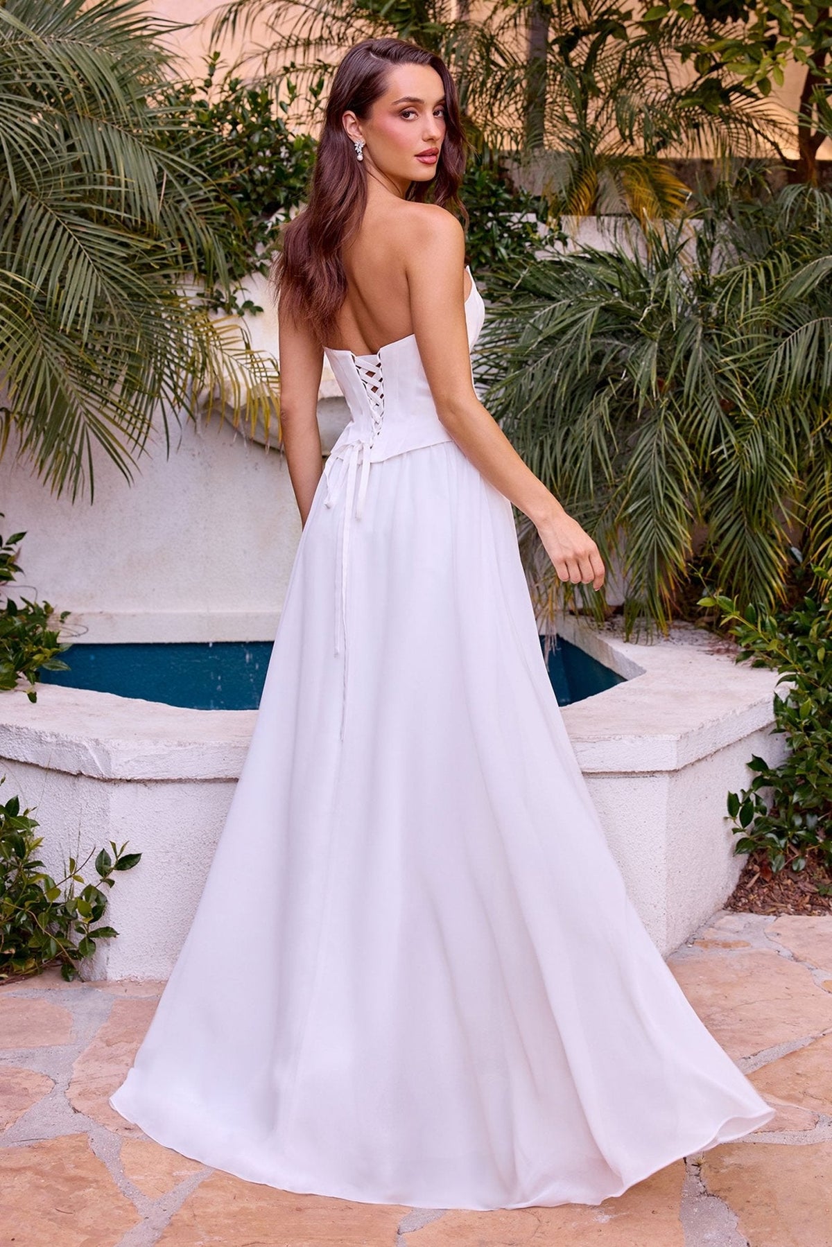 Vestido de novia strapless corte A de gasa con corset CD386W