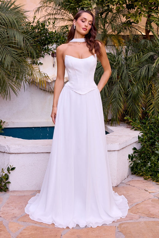 Vestido de novia strapless corte A de gasa con corset CD386W