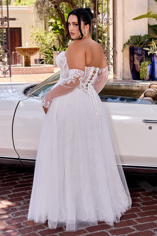 Vestido de novia de encaje bordado con mangas desmontables CD717W