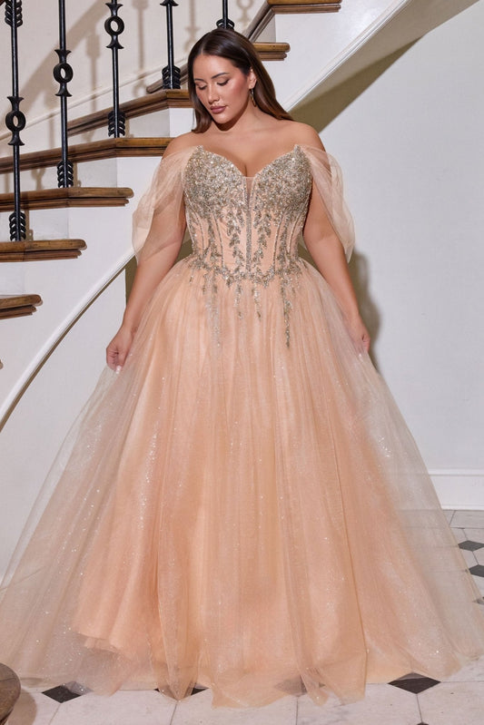 Vestido de graduación de lentejuelas con corset en talla plus CD721C
