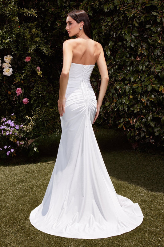 Vestido de novia satinado con abertura, corset y escote corazón CD791W