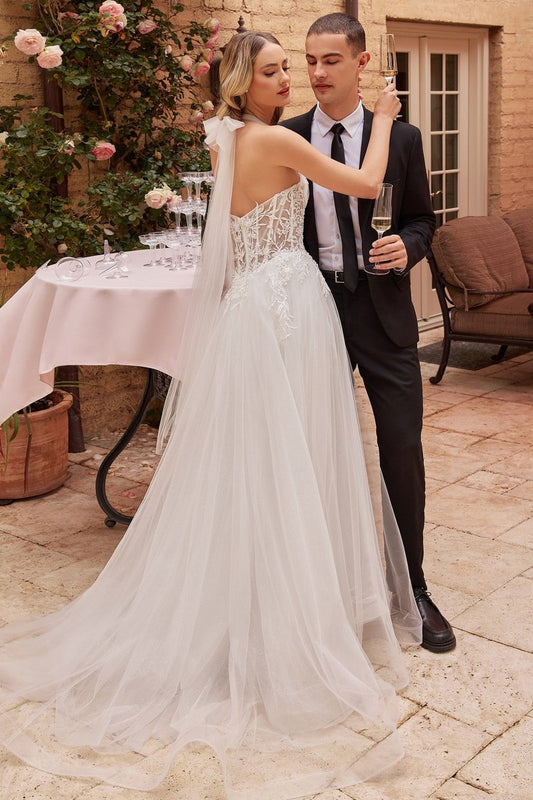 Vestido de novia strapless corte A de encaje con escote corazón CD827W