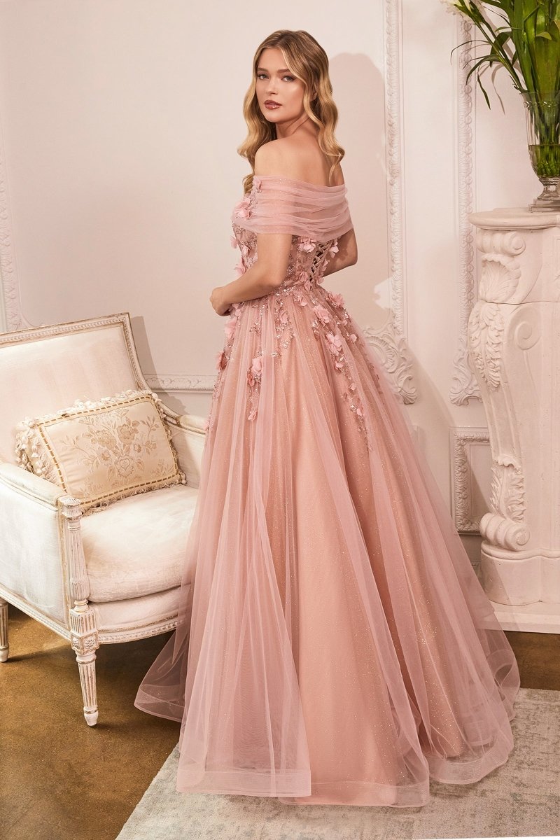 Vestido de gala largo strapless de tul con bolero y brillos CD955