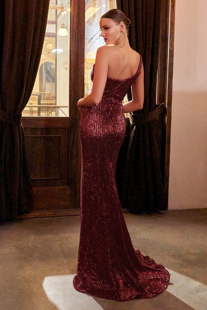 Vestido de fiesta largo plisado de un solo hombro de lentejuelas CH182