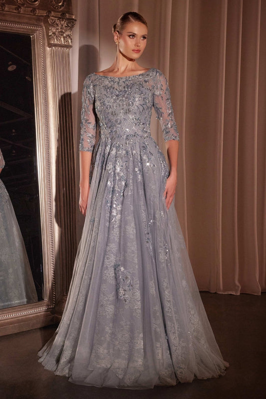 Vestido largo corte A de encaje CK2401