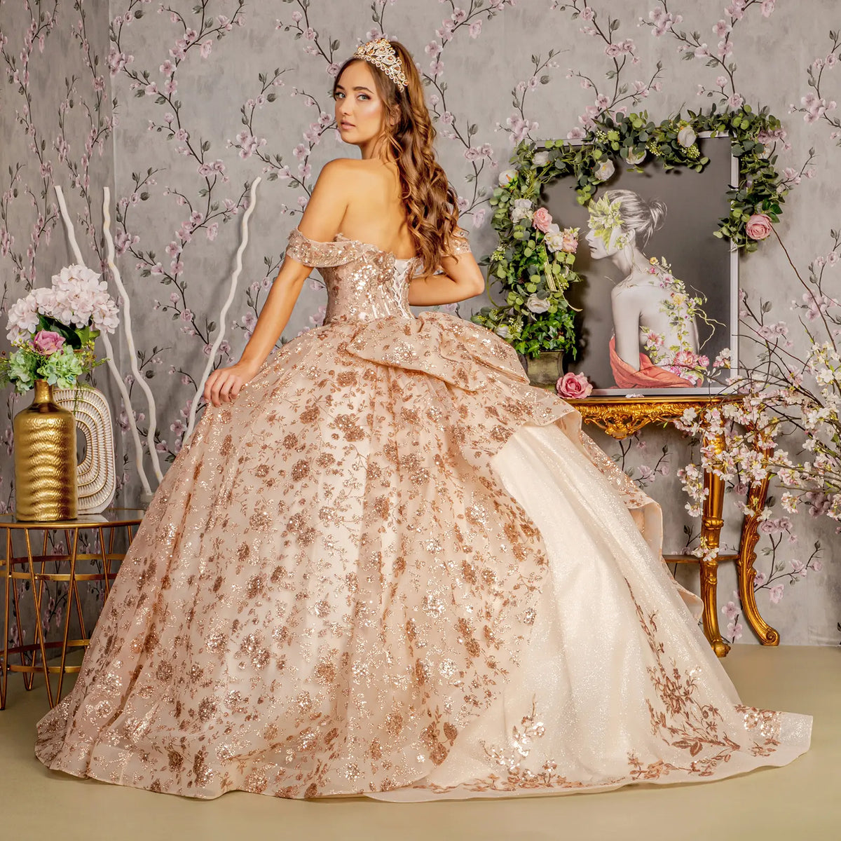 Vestido de XV Años GLS by Gloria GL3485 - CHAMPAGNE/GOLD