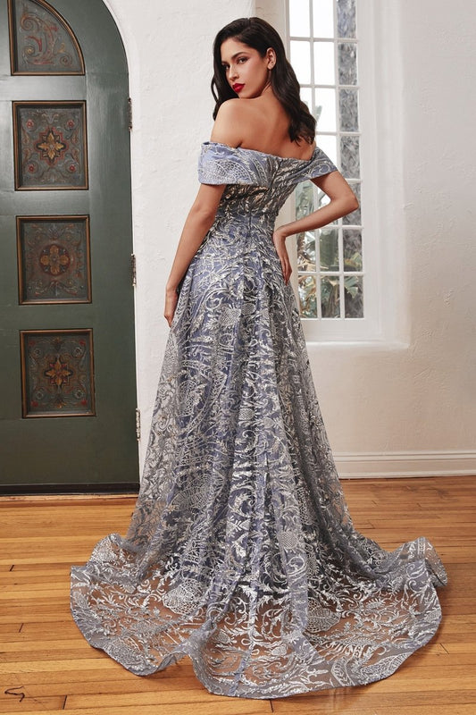 Vestido de fiesta largo de encaje con brillos y escote corazón J836