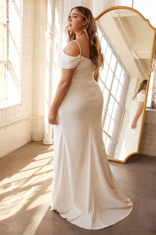 Vestido de novia drapeado con hombros descubiertos y abertura KV1057WC