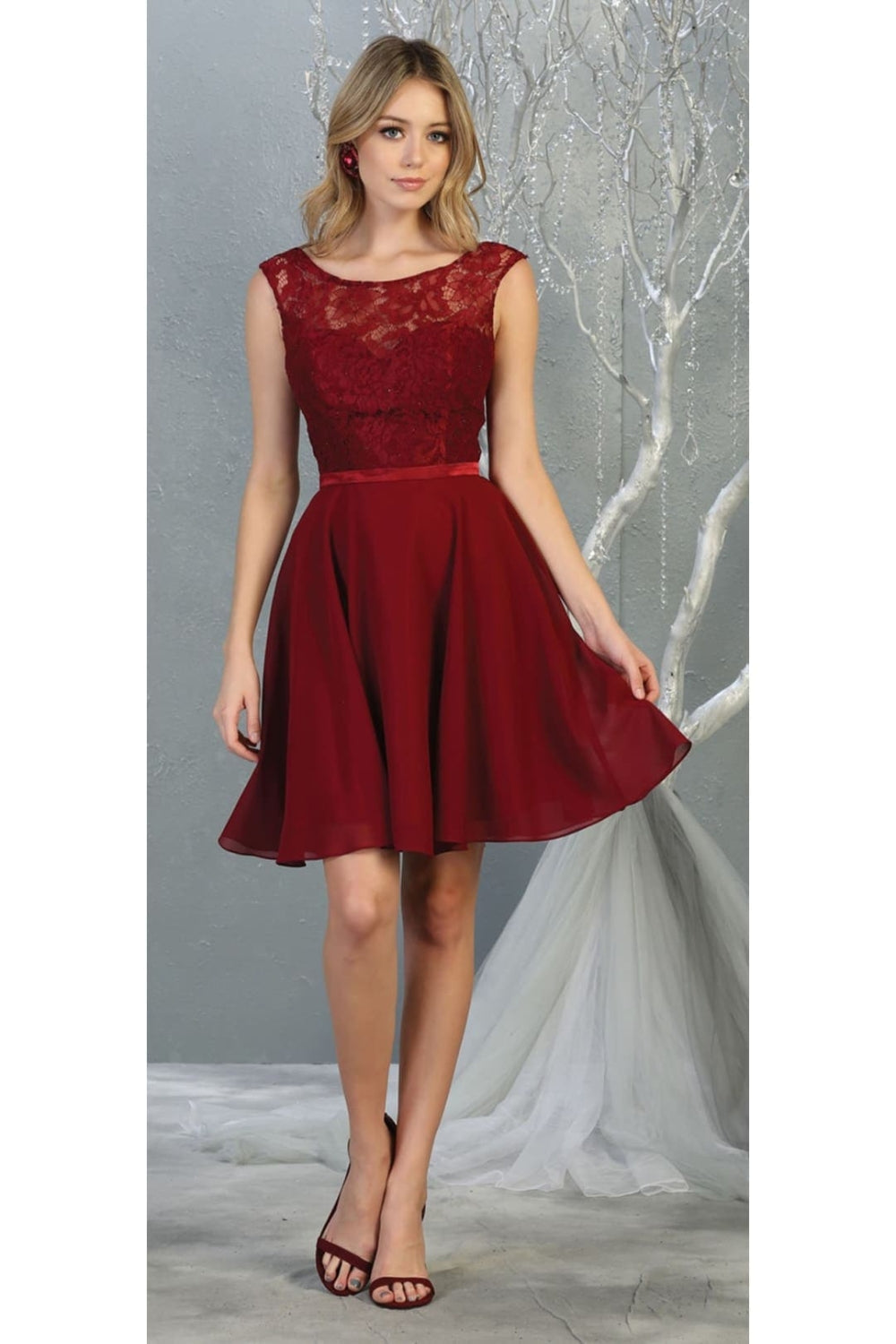 Vestido Corto de Cóctel May Queen MQ1814 - BURGUNDY