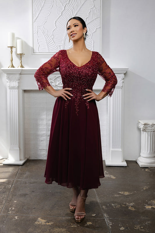 Vestido Corto de Cóctel May Queen MQ2108 - BURGUNDY