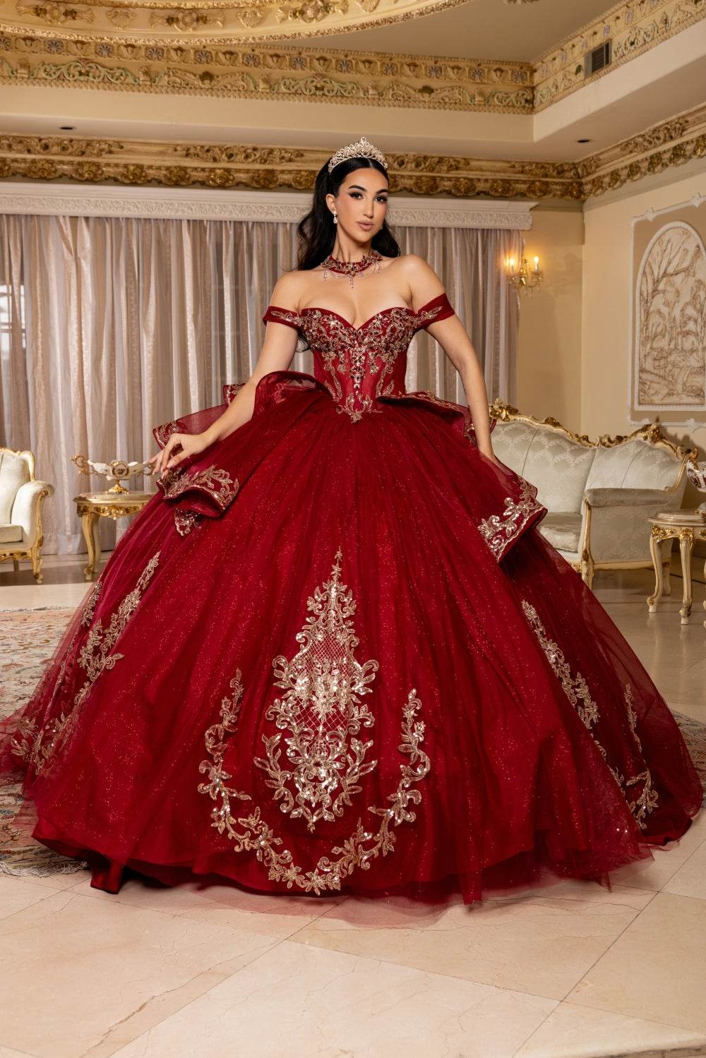 Vestido de XV Años Layla K LK303 - BURG/GOLD