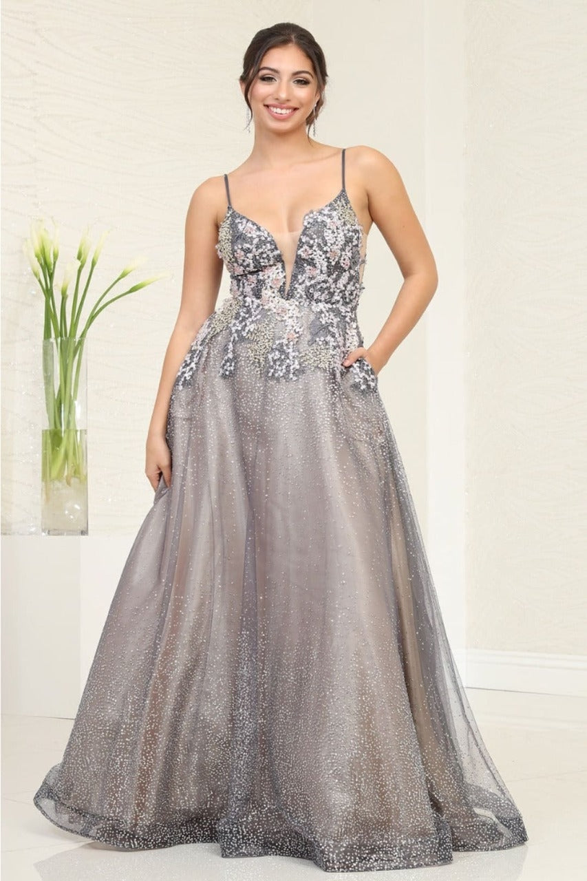 Vestido de Prom Royal Queen RQ8035 - CHARCOAL/NUDE