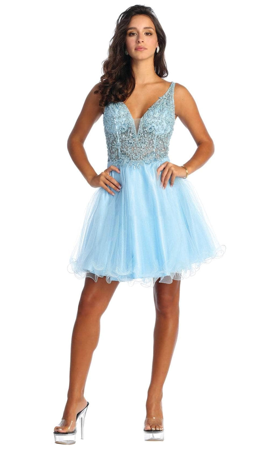 Vestido Corto de Cóctel May Queen MQ1913 - DUSTY BLUE