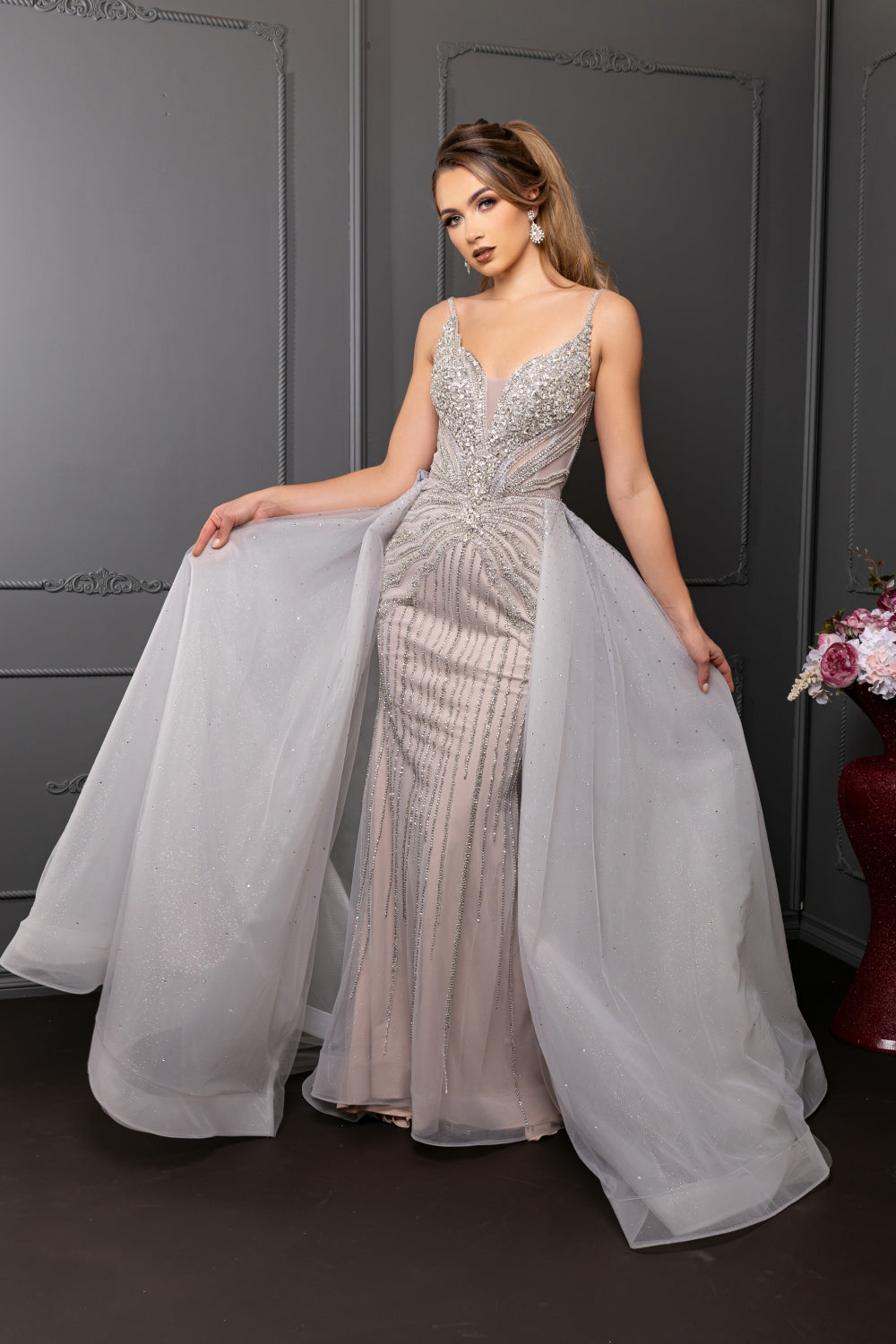 Vestido de Prom Royal Queen RQ8262 - SILVER/NUDE