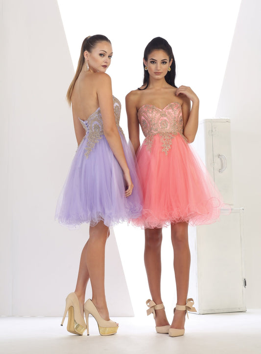 Vestido Corto de Cóctel May Queen MQ1414 - CORAL