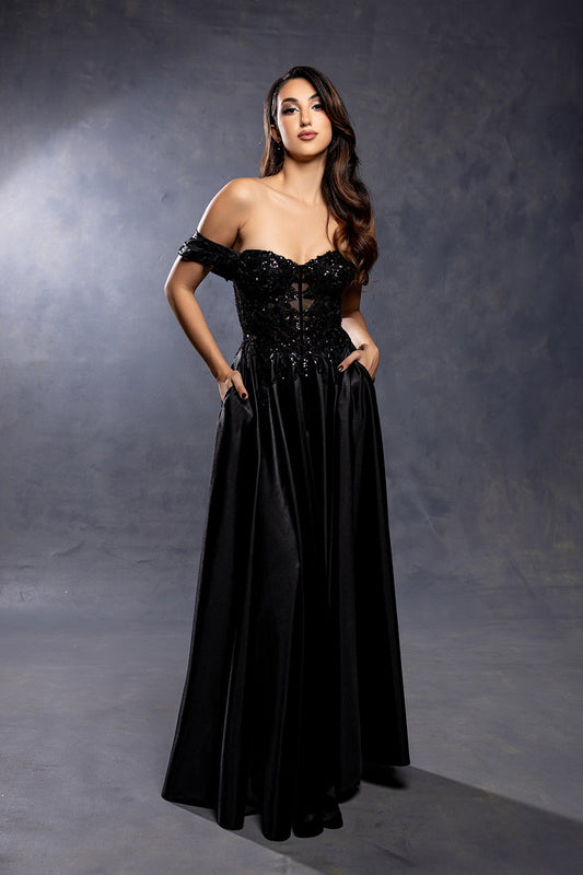 Vestido de Dama de Honor May Queen MQ2240 - BLACK