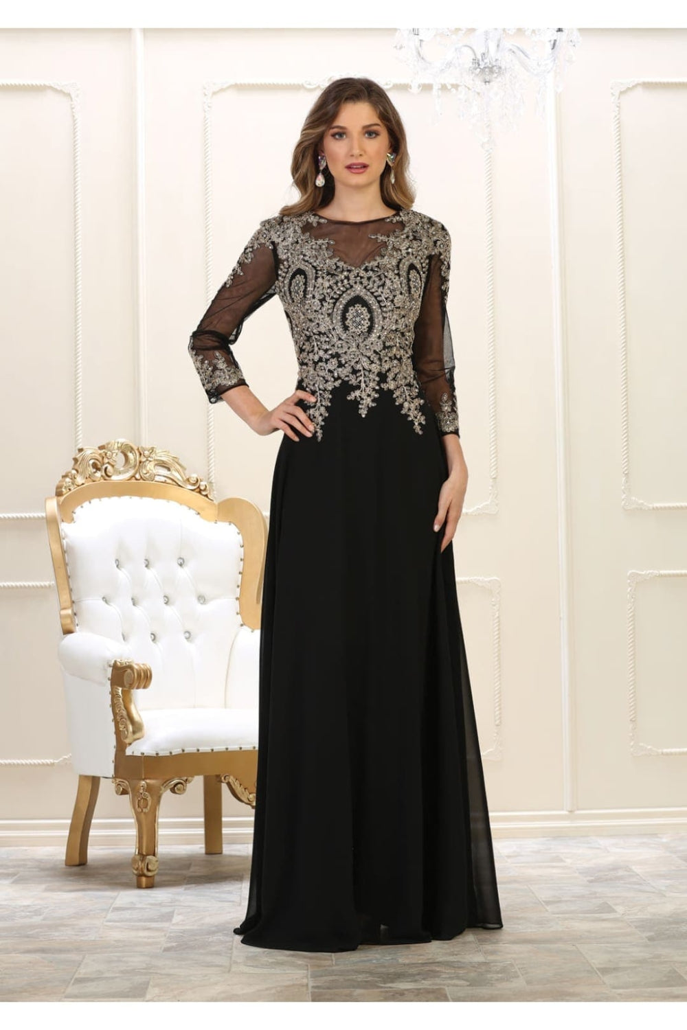 Vestido para Mamá de la Novia May Queen MQ1549 - BLACK/GOLD