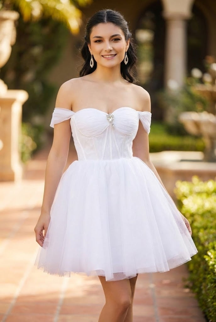 Vestido Corto de Cóctel May Queen MQ2159 - WHITE