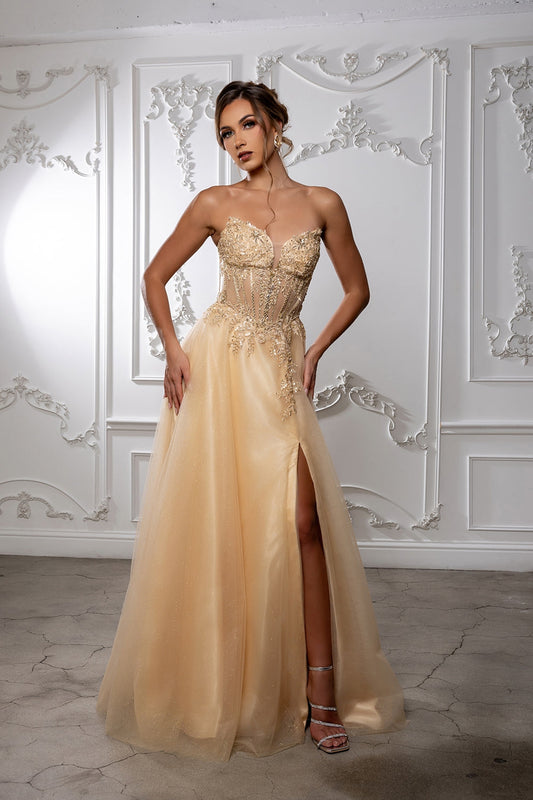 Vestido de Prom May Queen MQ2222 - CHAMPAGNE/GOLD