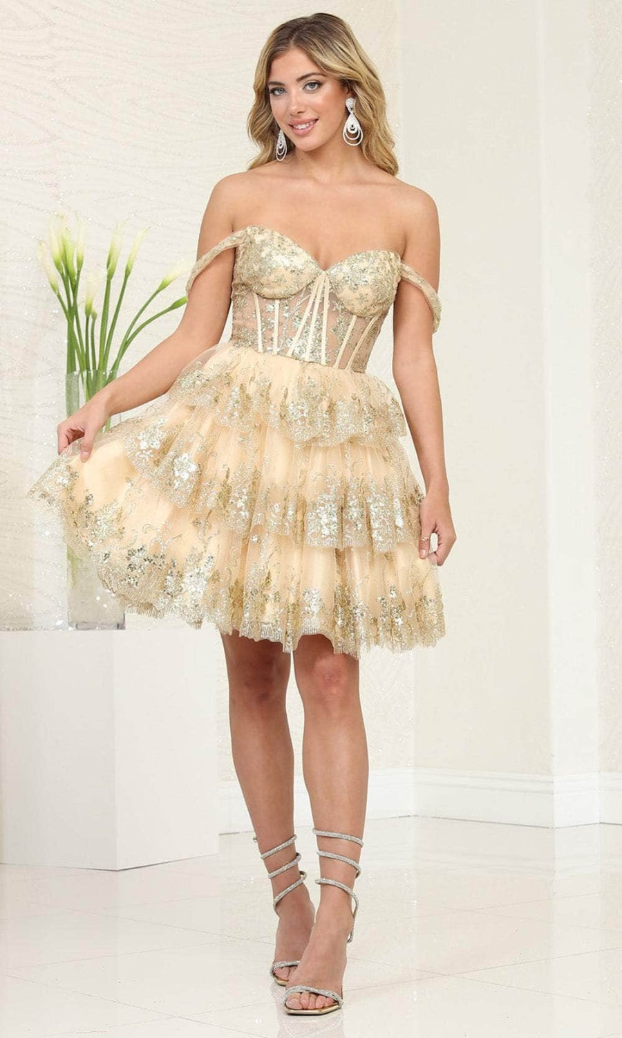 Vestido Corto de Cóctel May Queen MQ2094 - CHAMPAGNE/GOLD