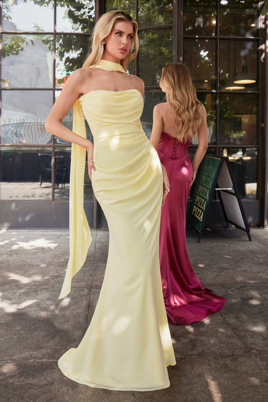 Vestido de gala strapless ajustado de gasa 7433