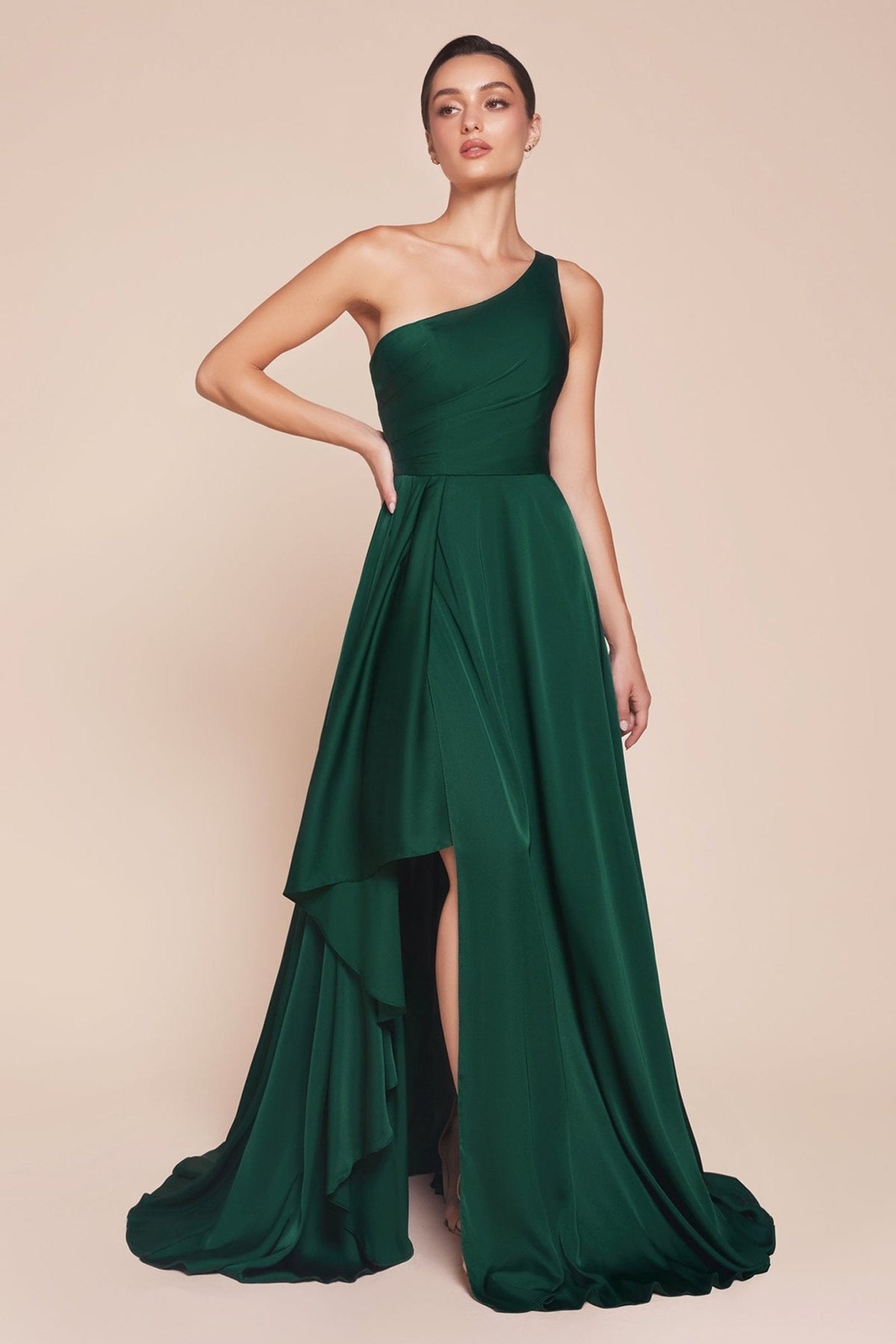 Vestido de fiesta largo satinado corte A de un solo hombro 7450