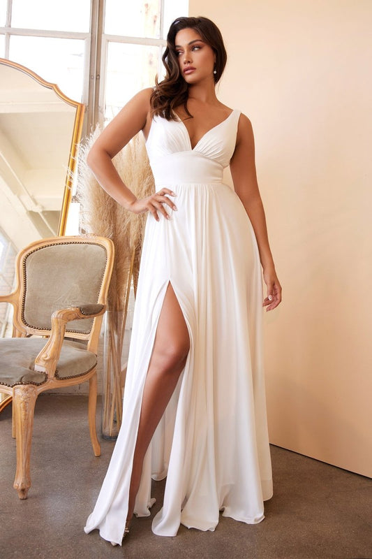 Vestido de novia satinado con abertura y escote en V profundo 7469W
