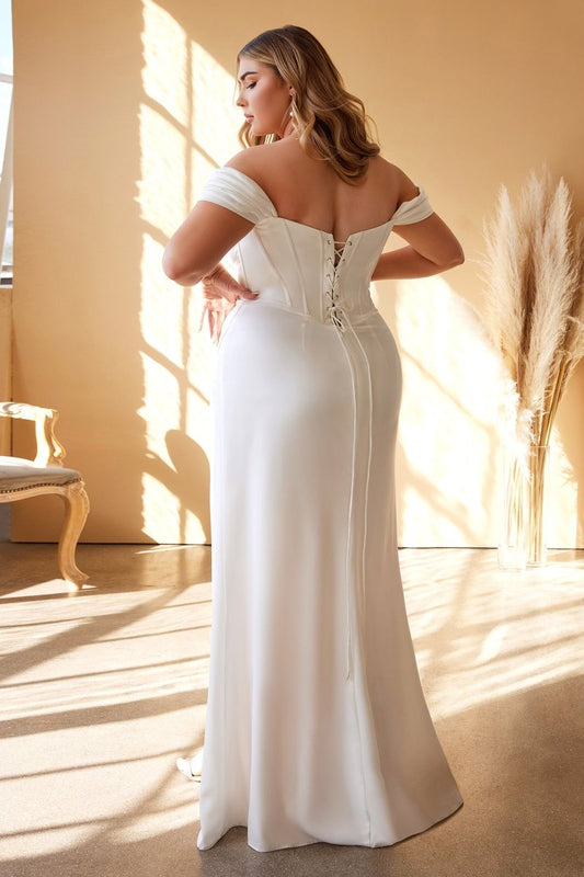Vestido de novia satinado con hombros descubiertos y corset 7484WC