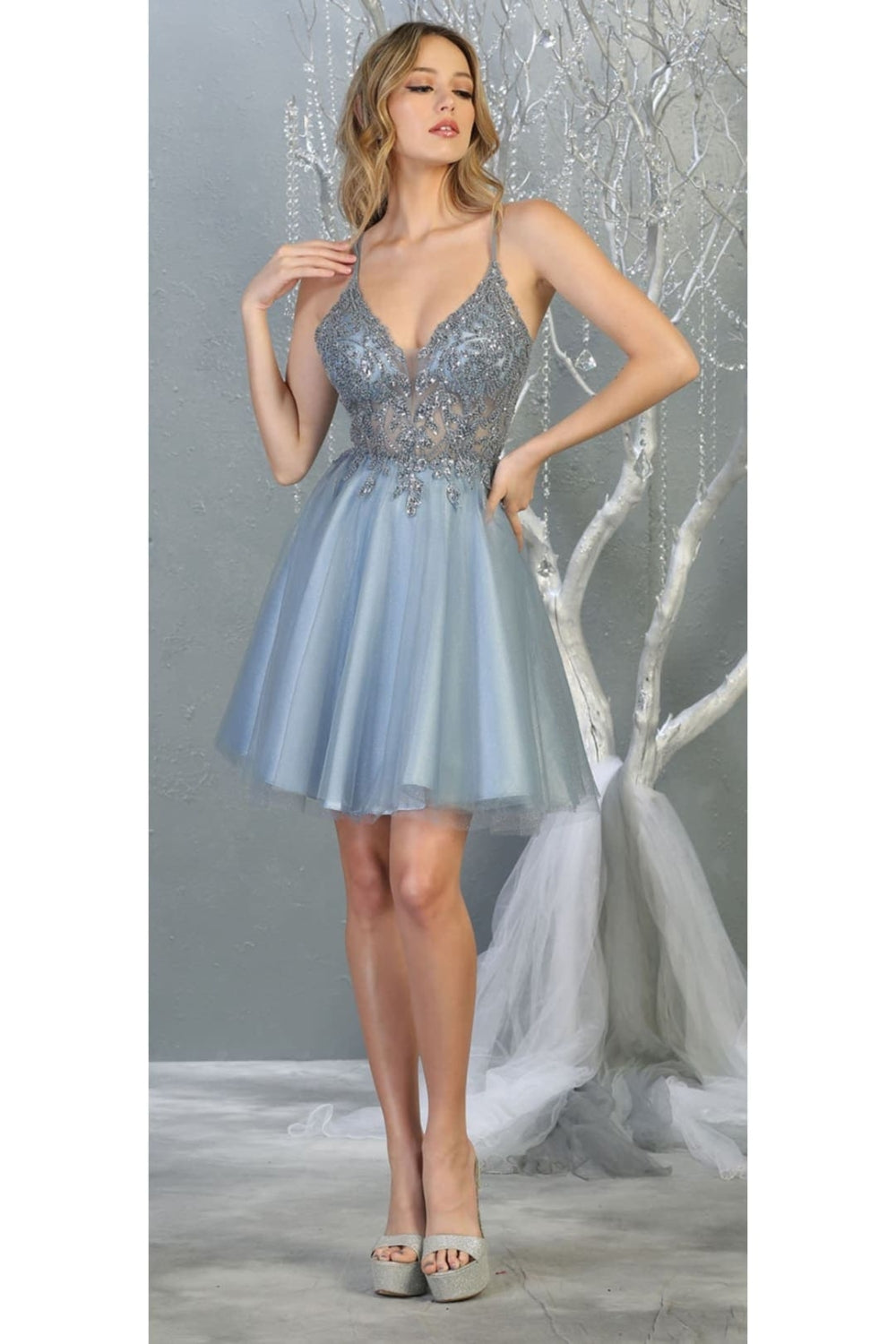 Vestido Corto de Cóctel May Queen MQ1813 - DUSTY BLUE