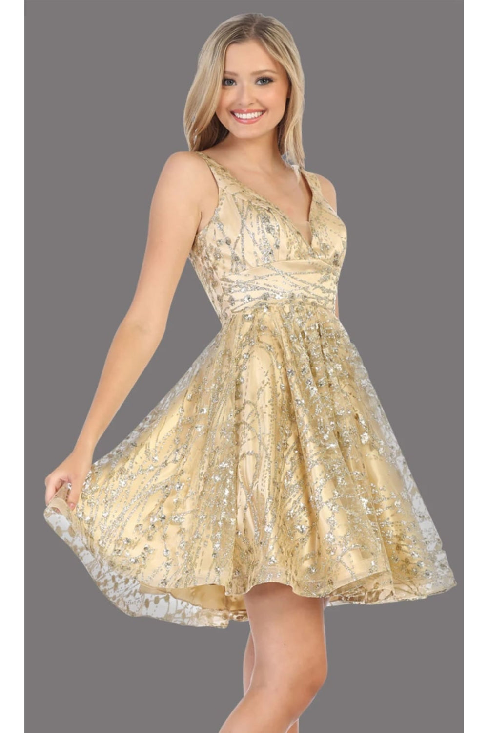 Vestido Corto de Cóctel May Queen MQ1702 - CHAMPAGNE
