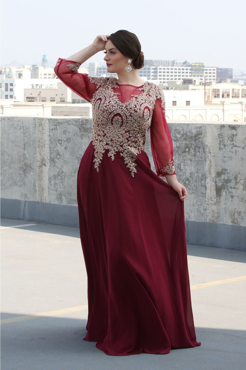 Vestido para Mamá de la Novia May Queen MQ1549 - BURGUNDY/GOLD