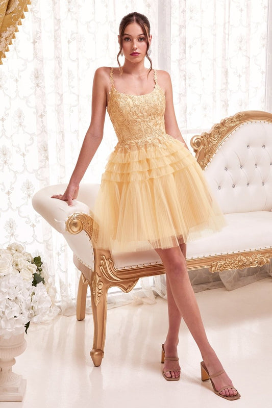 Vestido corto plisado corte A de encaje 9310