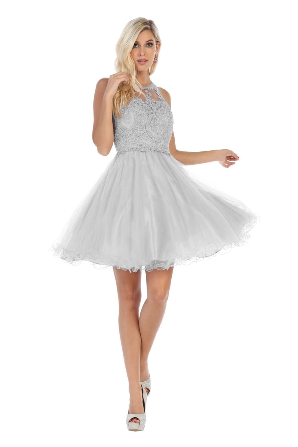 Vestido Corto de Cóctel May Queen MQ1643 - SILVER