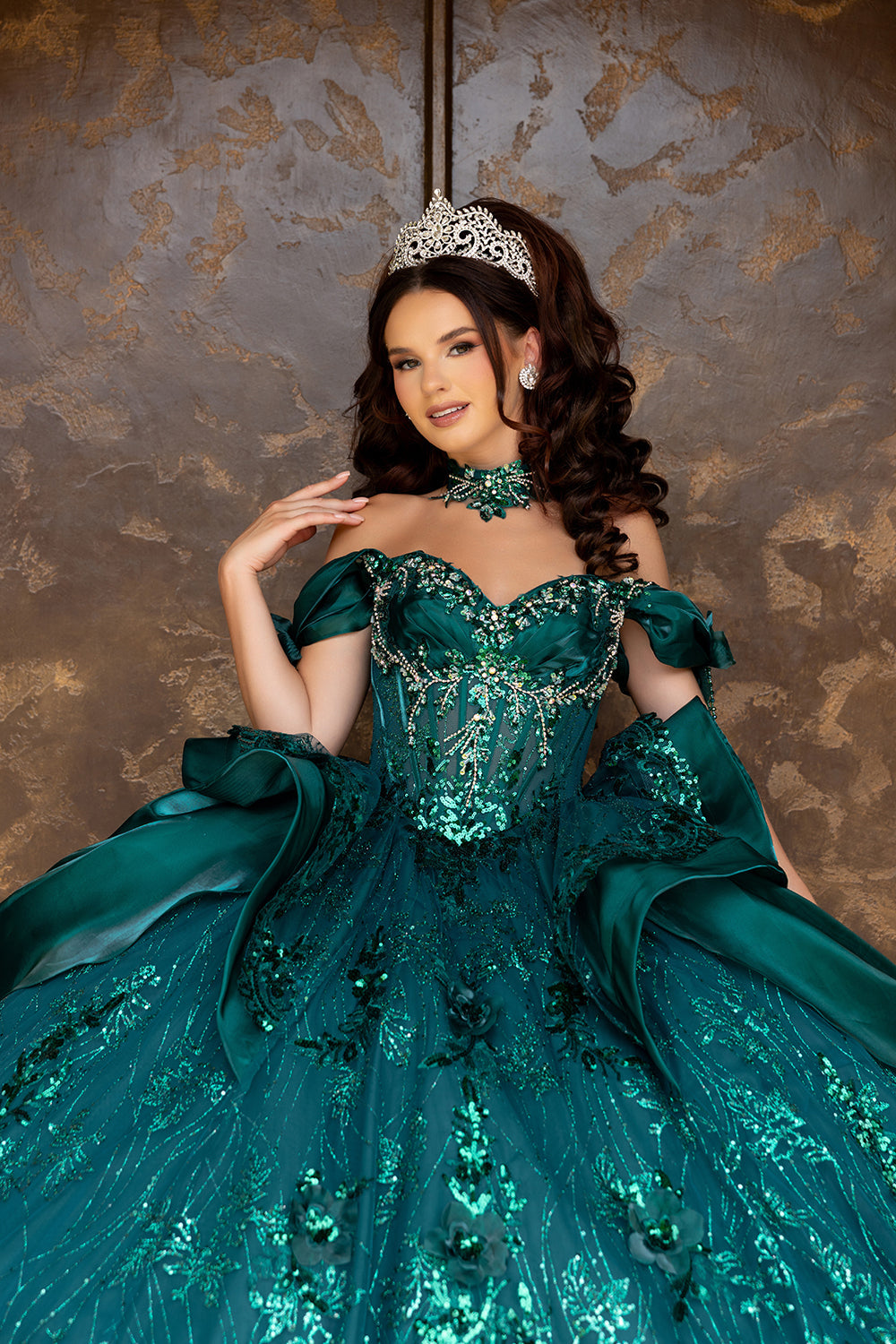 Vestido de XV Años Layla K LK313 - HUNTER GREEN/MULTI