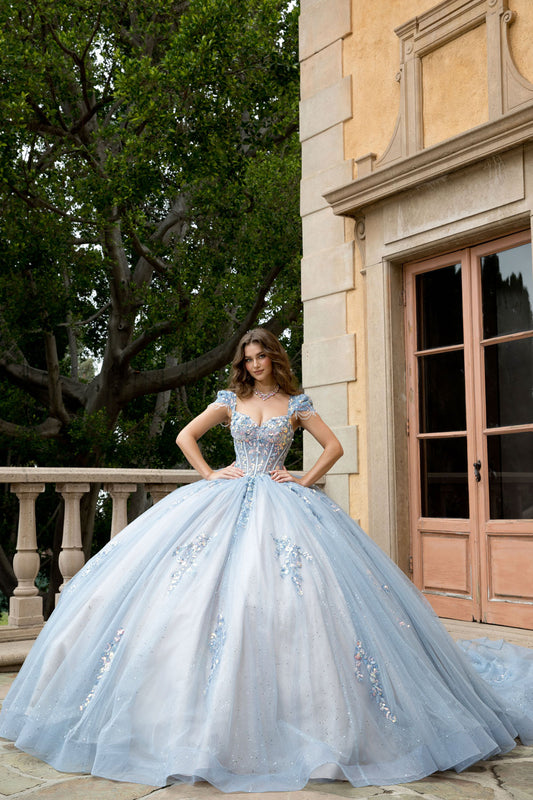 Vestido de XV con moño largo en talla plus PQ1094