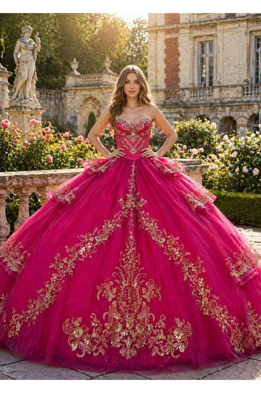 Vestido de XV estilo princesa europea con pedrería PQ1117