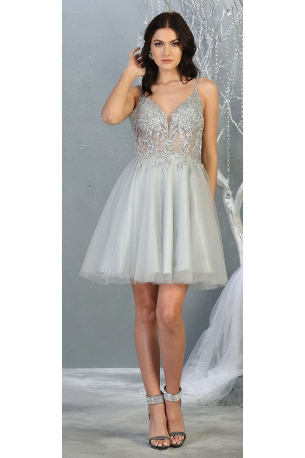 Vestido Corto de Cóctel May Queen MQ1813 - SILVER