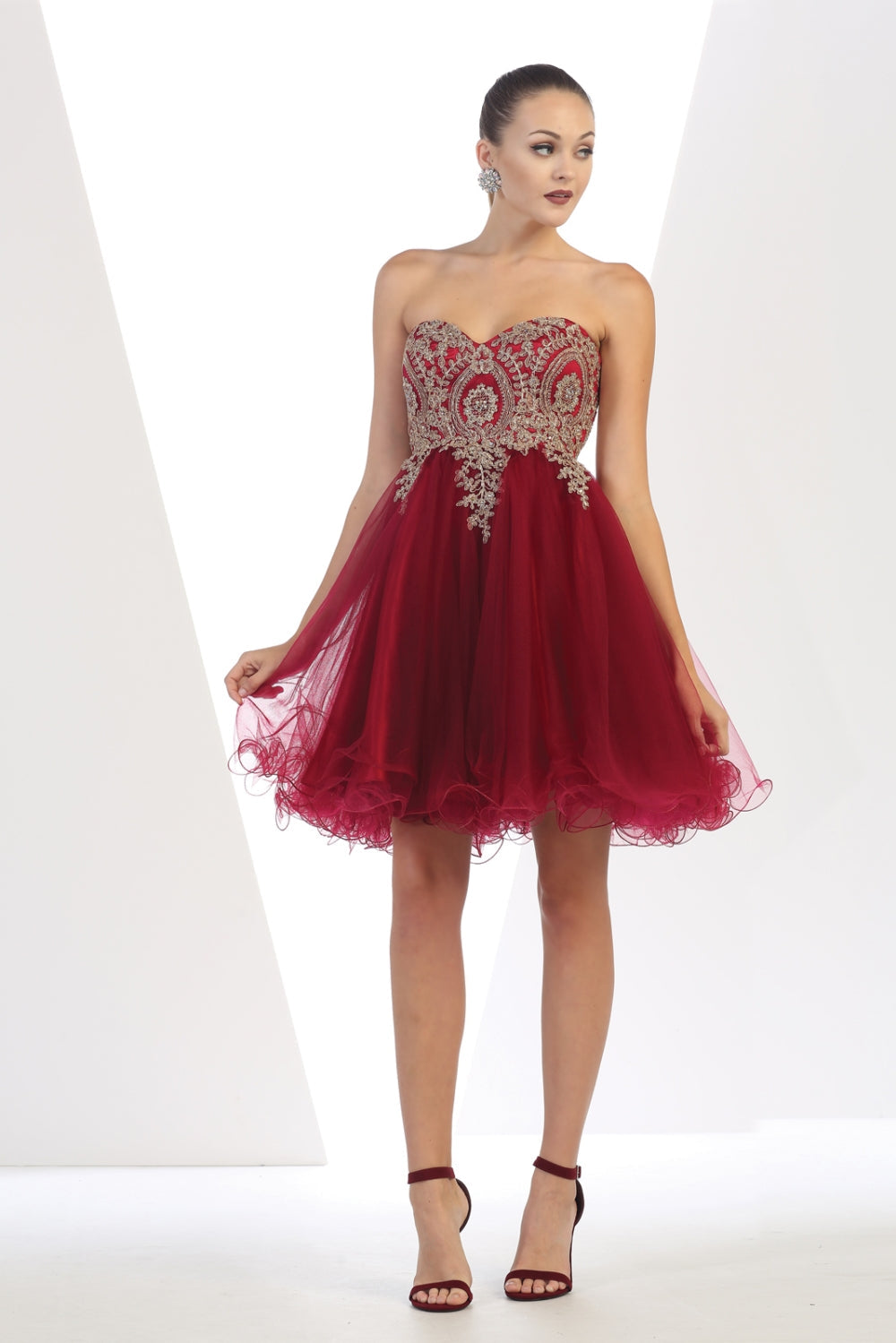 Vestido Corto de Cóctel May Queen MQ1414 - BURGUNDY