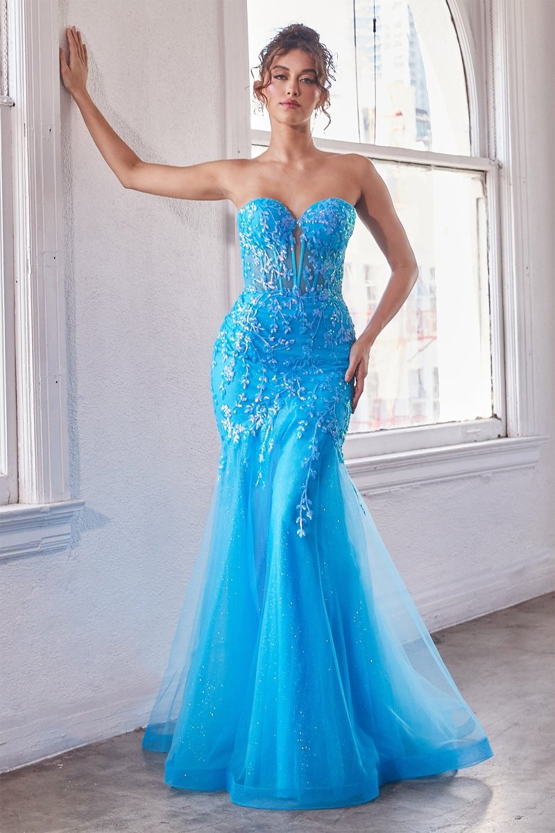 Vestido de noche strapless de lentejuelas con escote corazón CB139