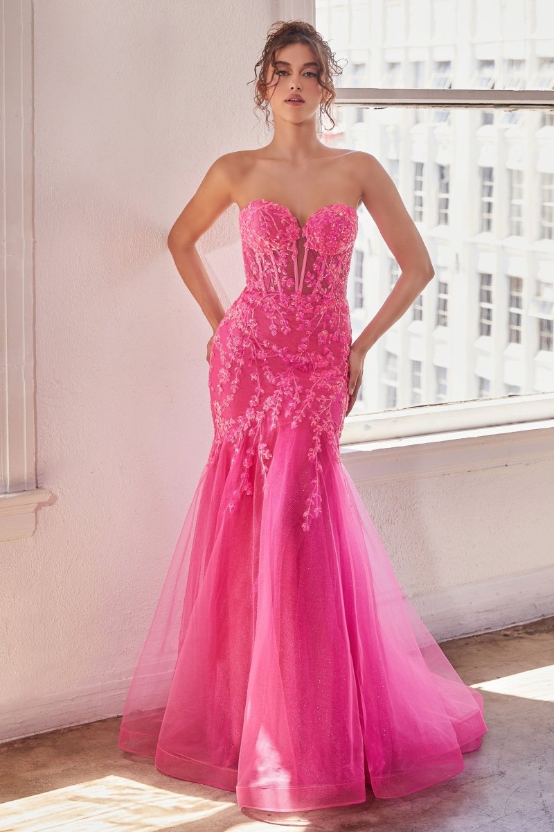 Vestido de noche strapless de lentejuelas con escote corazón CB139