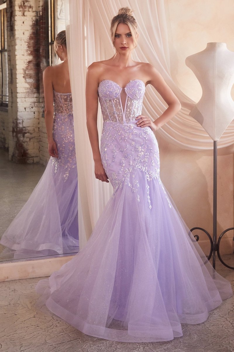 Vestido de noche strapless de lentejuelas con escote corazón CB139