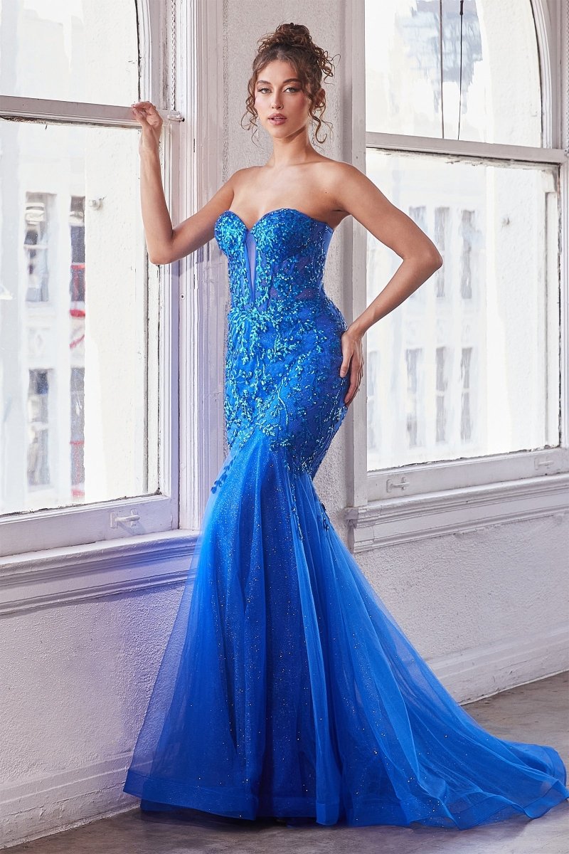 Vestido de noche strapless de lentejuelas con escote corazón CB139