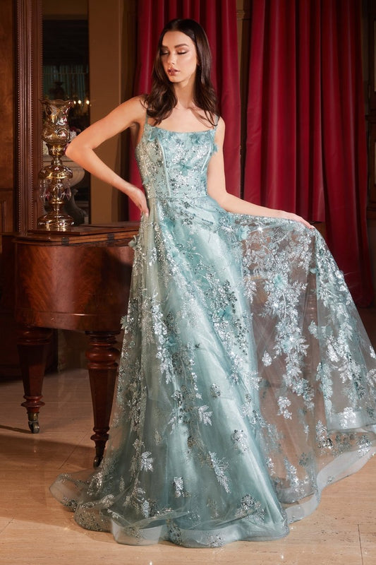 Vestido de fiesta largo corte A de lentejuelas CB144
