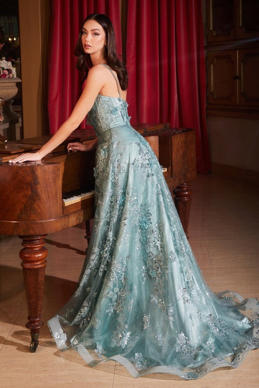 Vestido de fiesta largo corte A de lentejuelas CB144