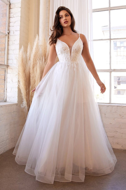 Vestido de novia de gasa con aplicaciones y escote corazón CD0154W
