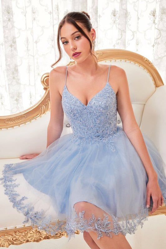 Vestido de cóctel corte A de tul con brillos CD0213